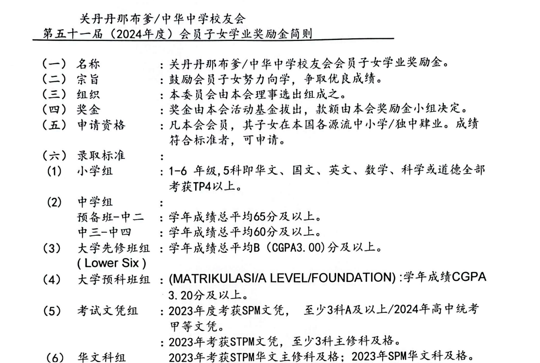 第五十一届(2024年度)会员子女学业奖励金简则